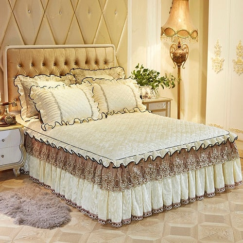 160X200cm Fleece Quilted Bedspread Bedskirt Twin Queen King size Bed sets Bedsheet Bed cover parure de lit adulte ropa de cama
