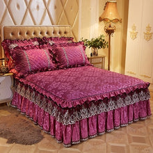 Load image into Gallery viewer, 160X200cm Fleece Quilted Bedspread Bedskirt Twin Queen King size Bed sets Bedsheet Bed cover parure de lit adulte ropa de cama