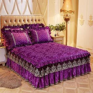160X200cm Fleece Quilted Bedspread Bedskirt Twin Queen King size Bed sets Bedsheet Bed cover parure de lit adulte ropa de cama