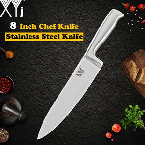 XYj Stainless Steel Kitchen Knife Set Chef Bread Slicing Santoku Utility Paring Knives Stainless Steel Knife Holder Stand