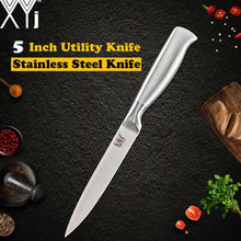 Load image into Gallery viewer, XYj Stainless Steel Kitchen Knife Set Chef Bread Slicing Santoku Utility Paring Knives Stainless Steel Knife Holder Stand