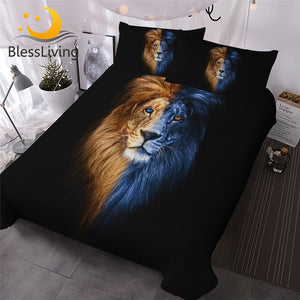 BlessLiving Male Lion Bedding Set Artistic Duvet Cover Wild Animal Bed Covers King Size 3pcs Bed Set Yin and Yang Home Textiles