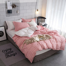 Load image into Gallery viewer, Simple King Size Bedding Set Home Textile Bed Duvet Cover Queen Pink White Stripe Comforter Bed Sets For Girl