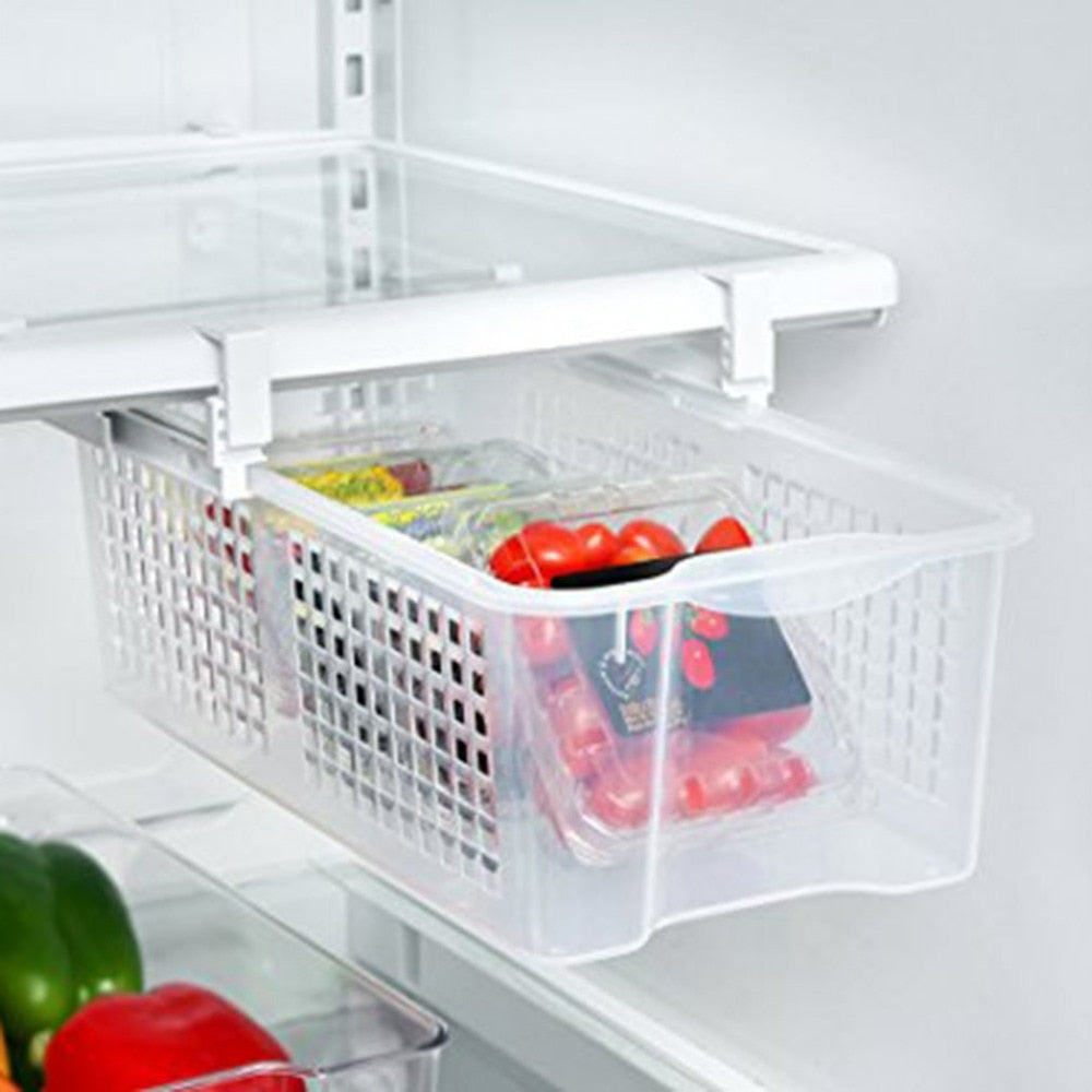 Large Bearings Plastic Refrigerator Pull Out Bin Snap On Drawer Household Use Easy To Install Refrigerator Storage Box