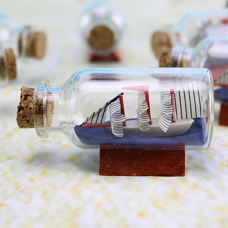 Mini Sailing Boat Drift Bottle Charm Small Cork Glass Home Decor Miniatures Mediterranean Style P2
