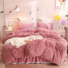 Load image into Gallery viewer, Luxury Plush Shaggy Duvet Cover Set Quilted Pompoms Fringe Ruffles Bedskirt Pillow Shams Bedding Set Twin Full Queen King 4/6PCS