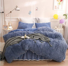 Load image into Gallery viewer, Luxury Plush Shaggy Duvet Cover Set Quilted Pompoms Fringe Ruffles Bedskirt Pillow Shams Bedding Set Twin Full Queen King 4/6PCS