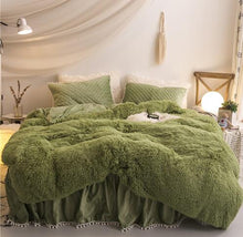 Load image into Gallery viewer, Luxury Plush Shaggy Duvet Cover Set Quilted Pompoms Fringe Ruffles Bedskirt Pillow Shams Bedding Set Twin Full Queen King 4/6PCS