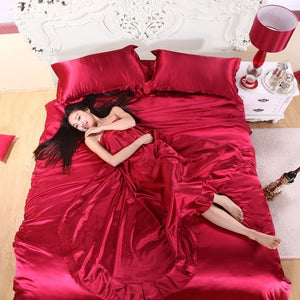 41HOT! 100% pure satin silk bedding set,Home Textile King size bed set,bedclothes,duvet cover flat sheet pillowcases Wholesale