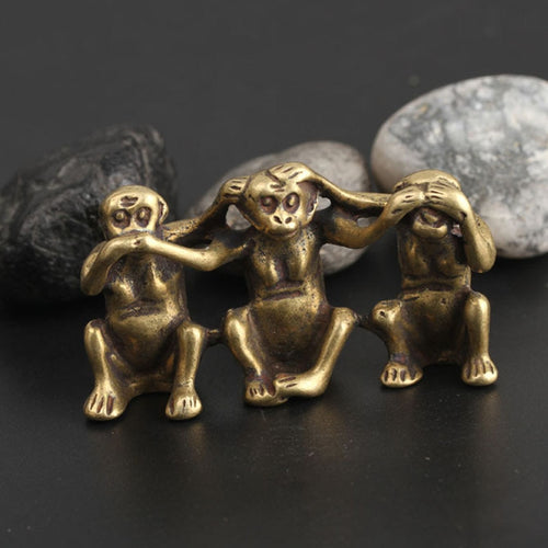 Brass Three Monkey Figurine Mini Animal Statue Ornament Home Office table Desk Decor vintage grafts diy