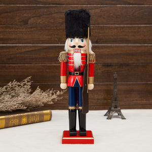 38cm Wooden Nutcracker Doll Puppet Figurines Soldier Christmas Decor Child Kids Gift Office Ornaments Home Decoration