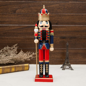 38cm Wooden Nutcracker Doll Puppet Figurines Soldier Christmas Decor Child Kids Gift Office Ornaments Home Decoration