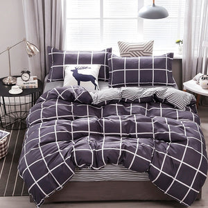 Solstice Home Textile Dark Gray Bedding Set Geometric Plaid Simple Duvet Cover Flat Sheet Pillowcase Adult Teenage Man Bed Linen