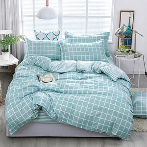 Solstice Home Textile Dark Gray Bedding Set Geometric Plaid Simple Duvet Cover Flat Sheet Pillowcase Adult Teenage Man Bed Linen