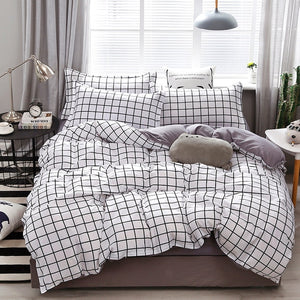 Solstice Home Textile Dark Gray Bedding Set Geometric Plaid Simple Duvet Cover Flat Sheet Pillowcase Adult Teenage Man Bed Linen