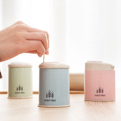 1Pcs Automatic Toothpick Holder Container Wheat Straw Household Table Storage Box Dispenser Hand Press Toothpicks Jar Pressing