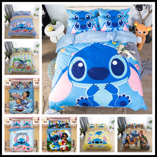 Home Textile Cartoon Stitch Bedding Set Children High Quality Duvet Cover Pillowcases Twin Full Queen King Blue 3d Bedclothes