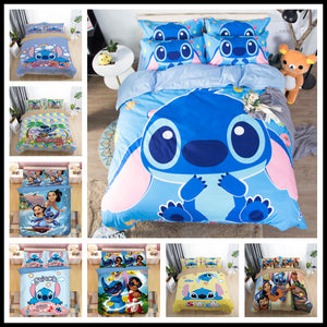 Home Textile Cartoon Stitch Bedding Set Children High Quality Duvet Cover Pillowcases Twin Full Queen King Blue 3d Bedclothes