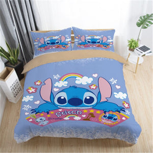 Home Textile Cartoon Stitch Bedding Set Children High Quality Duvet Cover Pillowcases Twin Full Queen King Blue 3d Bedclothes