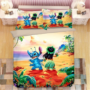 Home Textile Cartoon Stitch Bedding Set Children High Quality Duvet Cover Pillowcases Twin Full Queen King Blue 3d Bedclothes