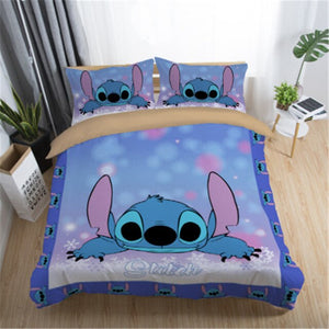 Home Textile Cartoon Stitch Bedding Set Children High Quality Duvet Cover Pillowcases Twin Full Queen King Blue 3d Bedclothes