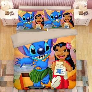 Home Textile Cartoon Stitch Bedding Set Children High Quality Duvet Cover Pillowcases Twin Full Queen King Blue 3d Bedclothes