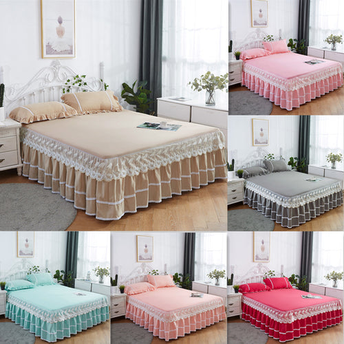 3PCS Thickened Lace Bed Skirt Graceful Bedspread Fitted Sheet Home textile Bedroom Mattress Cover Skirt+Pillowcase Wedding  Gift