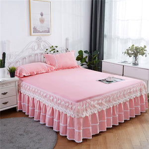 3PCS Thickened Lace Bed Skirt Graceful Bedspread Fitted Sheet Home textile Bedroom Mattress Cover Skirt+Pillowcase Wedding  Gift