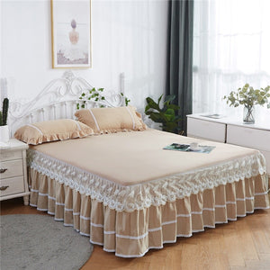 3PCS Thickened Lace Bed Skirt Graceful Bedspread Fitted Sheet Home textile Bedroom Mattress Cover Skirt+Pillowcase Wedding  Gift