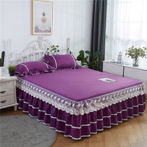 3PCS Thickened Lace Bed Skirt Graceful Bedspread Fitted Sheet Home textile Bedroom Mattress Cover Skirt+Pillowcase Wedding  Gift