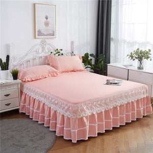 3PCS Thickened Lace Bed Skirt Graceful Bedspread Fitted Sheet Home textile Bedroom Mattress Cover Skirt+Pillowcase Wedding  Gift