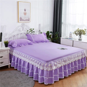 3PCS Thickened Lace Bed Skirt Graceful Bedspread Fitted Sheet Home textile Bedroom Mattress Cover Skirt+Pillowcase Wedding  Gift