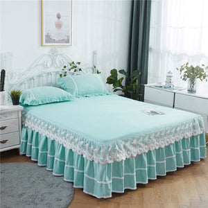 3PCS Thickened Lace Bed Skirt Graceful Bedspread Fitted Sheet Home textile Bedroom Mattress Cover Skirt+Pillowcase Wedding  Gift