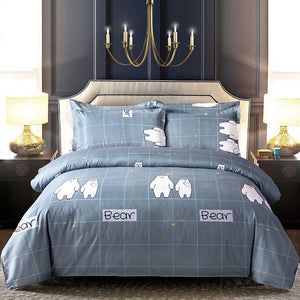 Hot Sale Soft Cotton And Linen Bedding Set Grey Flower Printing Duvet Cover SIngle Twin Full Queen Size Home Textiles For Adults