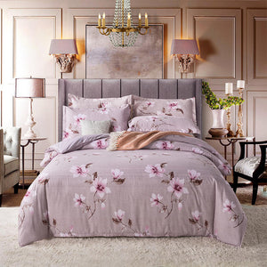 Hot Sale Soft Cotton And Linen Bedding Set Grey Flower Printing Duvet Cover SIngle Twin Full Queen Size Home Textiles For Adults