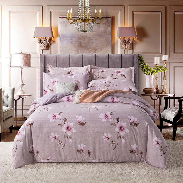 Hot Sale Soft Cotton And Linen Bedding Set Grey Flower Printing Duvet Cover SIngle Twin Full Queen Size Home Textiles For Adults