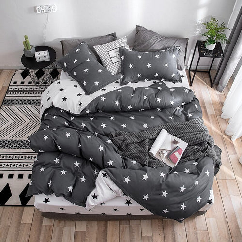 2019 Autumn grey star bedding set Pastoral style duvet cover set flat sheet fish bed linen leopard bed set AB side home textile