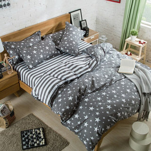 2019 Autumn grey star bedding set Pastoral style duvet cover set flat sheet fish bed linen leopard bed set AB side home textile