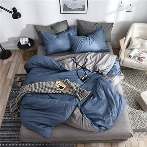 Home Textiles Ab Side Bedclothes Solid Simple Bedding Set 3/4pcs Duvet Cover King Queen Full Twin Bed Linen Brief Flat Bed Sheet