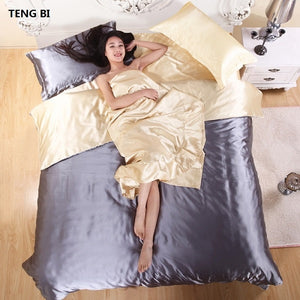 HOT! 100% pure satin silk bedding set,Home Textile King size bed set,bedclothes,duvet cover flat sheet pillowcases Wholesale