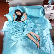 Load image into Gallery viewer, HOT! 100% pure satin silk bedding set,Home Textile King size bed set,bedclothes,duvet cover flat sheet pillowcases Wholesale