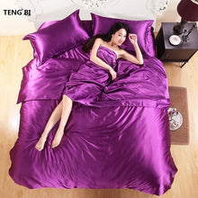 Load image into Gallery viewer, HOT! 100% pure satin silk bedding set,Home Textile King size bed set,bedclothes,duvet cover flat sheet pillowcases Wholesale