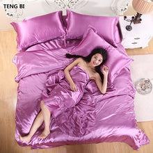 Load image into Gallery viewer, HOT! 100% pure satin silk bedding set,Home Textile King size bed set,bedclothes,duvet cover flat sheet pillowcases Wholesale