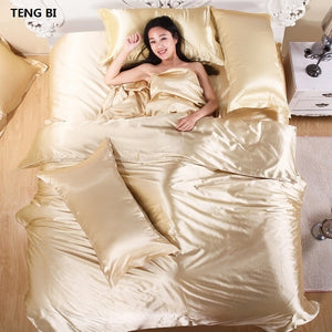 HOT! 100% pure satin silk bedding set,Home Textile King size bed set,bedclothes,duvet cover flat sheet pillowcases Wholesale