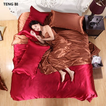 Load image into Gallery viewer, HOT! 100% pure satin silk bedding set,Home Textile King size bed set,bedclothes,duvet cover flat sheet pillowcases Wholesale