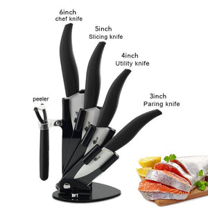 Kitchen Knives with holder 3"fruit 4"utility 5"slicing 6"chef Ceramic knives Accessories set Zirconia White Blade with stand