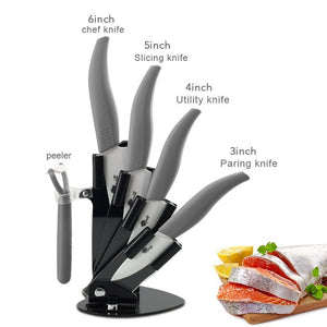 Kitchen Knives with holder 3"fruit 4"utility 5"slicing 6"chef Ceramic knives Accessories set Zirconia White Blade with stand