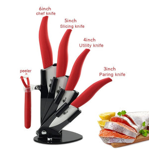 Kitchen Knives with holder 3"fruit 4"utility 5"slicing 6"chef Ceramic knives Accessories set Zirconia White Blade with stand