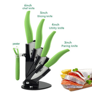 Kitchen Knives with holder 3"fruit 4"utility 5"slicing 6"chef Ceramic knives Accessories set Zirconia White Blade with stand