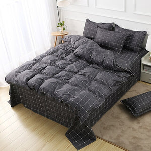 Solstice Home Textile Dark Gray Bedding Set Geometric Plaid Simple Duvet Cover Flat Sheet Pillowcase Adult Teenage Man Bed Linen